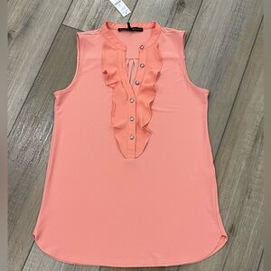 NWT White House Black Market Top Women's Sleeveless Ruffle Blouse Coral Size XS